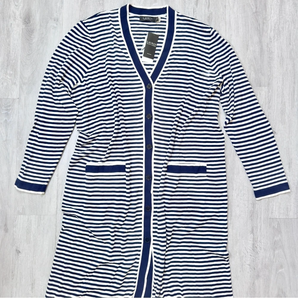 Ralph Lauren Striped Silk Blend Long Cardigan 3X - Picture 3 of 8